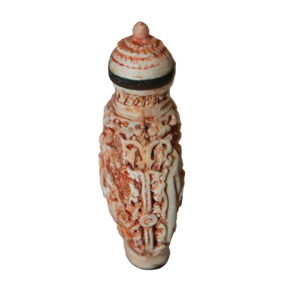 Vintage Chinese Orange Beige Carved Cinnabar Perfume Snuff Bottle Signed Marked - Picture 4 of 7